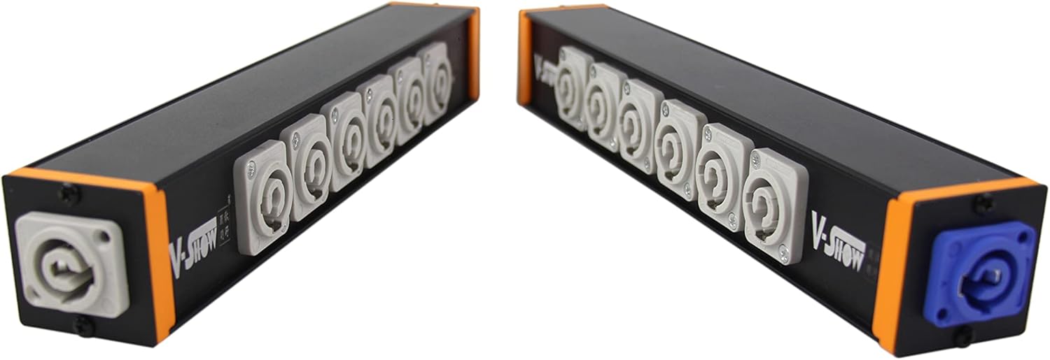 V-Show 6 Port Powercon Power Distribution Output Box, Black Stage Light Accessory Pack of 2