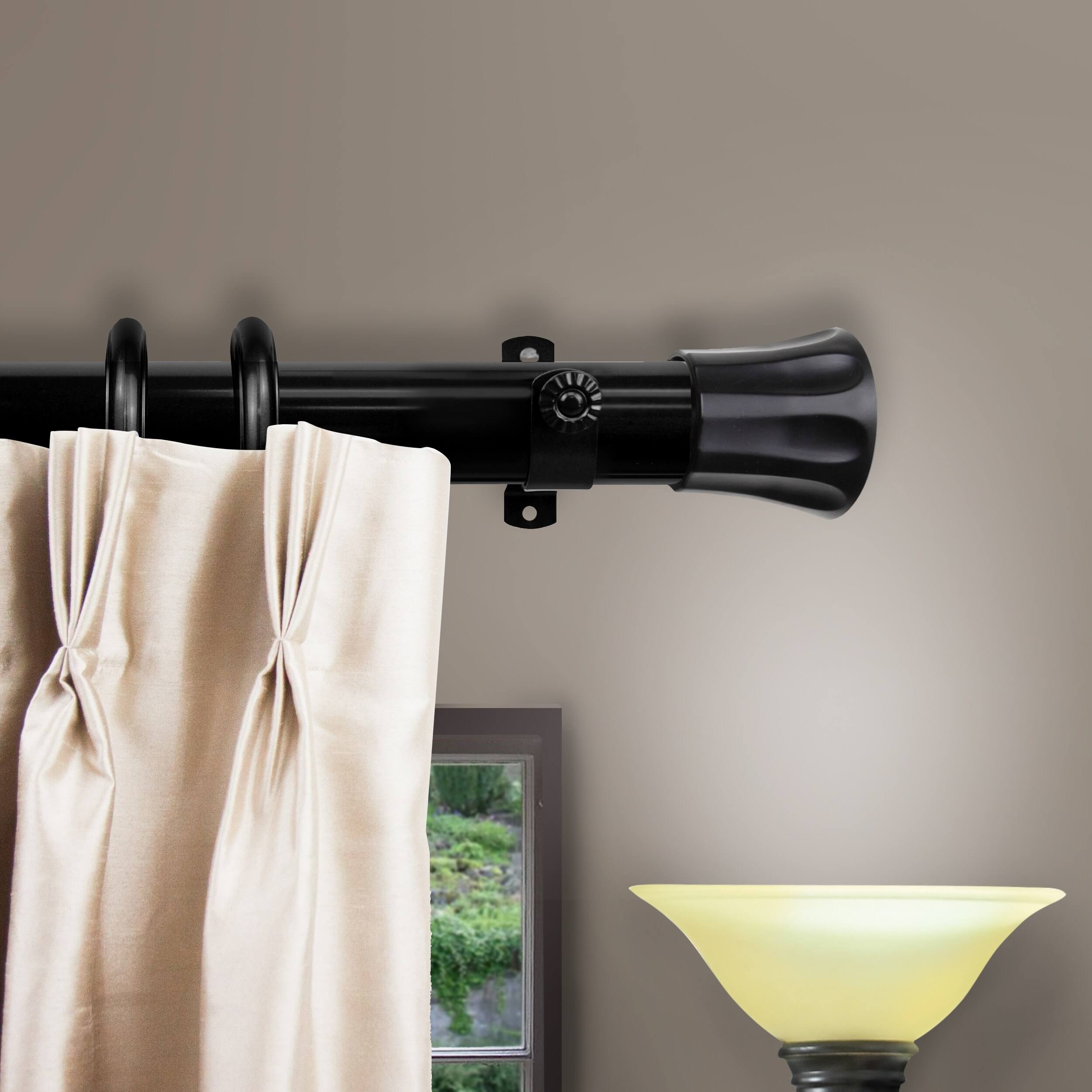 InStyleDesign Flare Decorative Traverse Rod with Rings Center Open - 66 to 120-Inch - Black Finish - Black