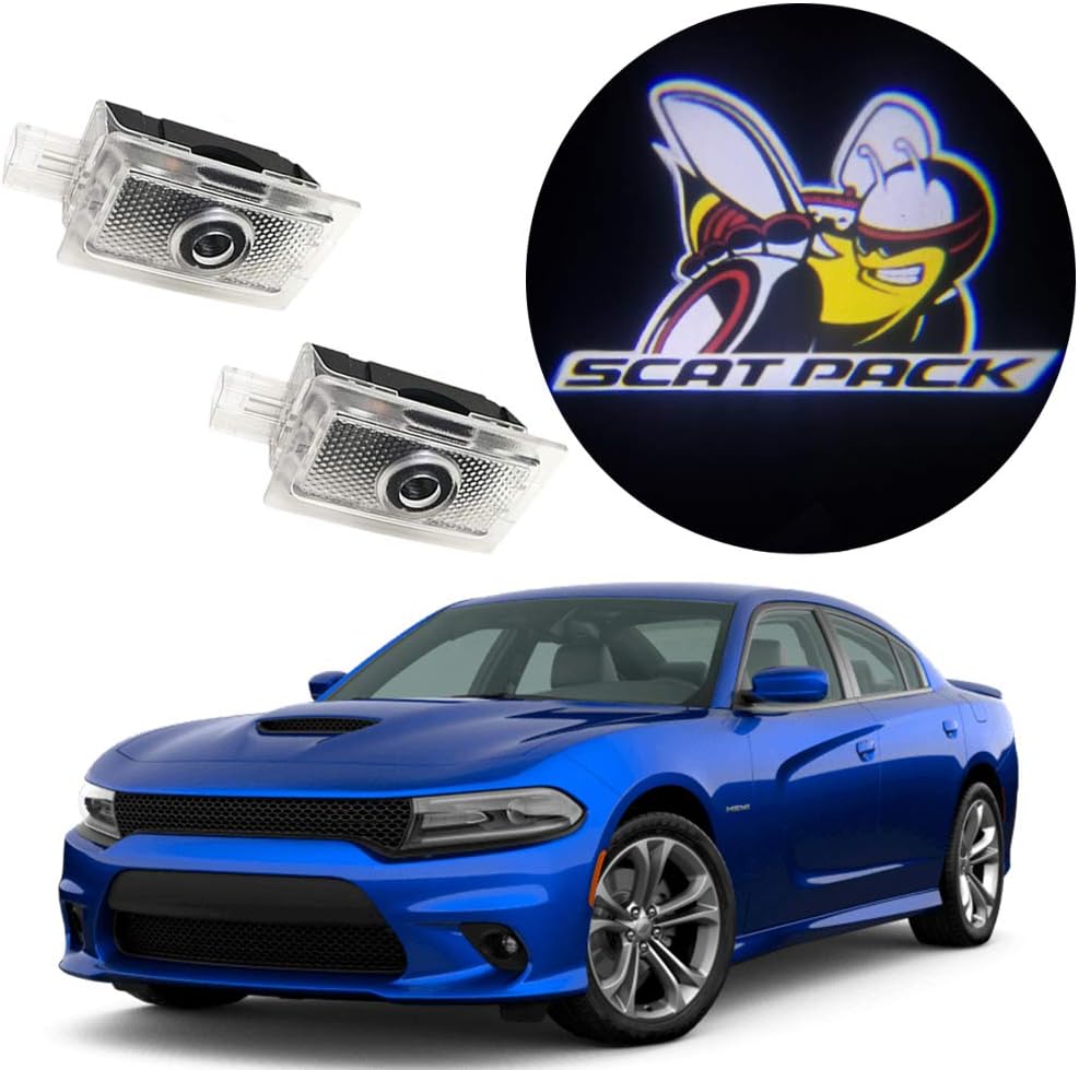 Eastfly Never Fade Car Door LED Logo for Dodge Projector Ghost Shadow Charger Magnum Puddle Courtesy Step Lights (8. Scat Pack Emblem on White for Charger)&hellip;