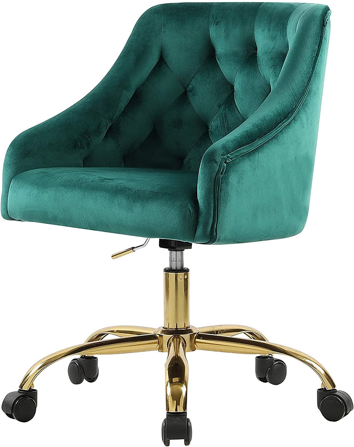 MOJAY Home Office Desk Chairs Velvet Computer Chair with Armrest and Backrest 360&deg; Swivel Vanity Chair Height Adjustable - Green