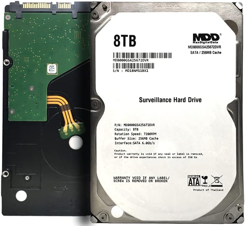 MaxDigitalData 8TB 7200 RPM 256MB Cache SATA 6.0Gb/s 3.5inch Internal Hard Drive for Surveillance (MD8000GSA25672DVR) - 3 Years Warranty
