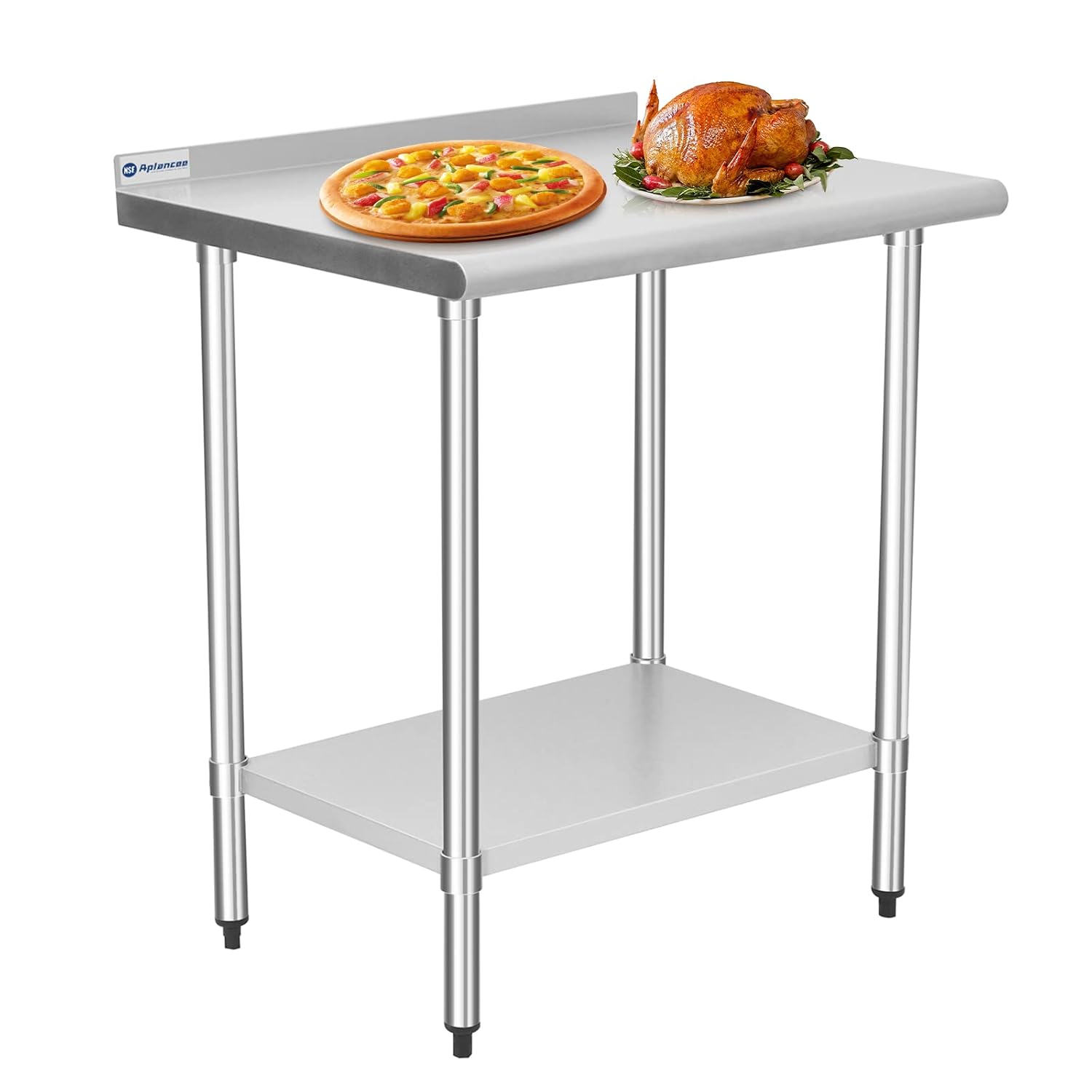 Aplancee Stainless Steel Prep & Work Table 36 x 24 Inches with Backsplash and Adjustable Undershelf Metal Utility Workstations for Kitchen or Restaurant Supplies
