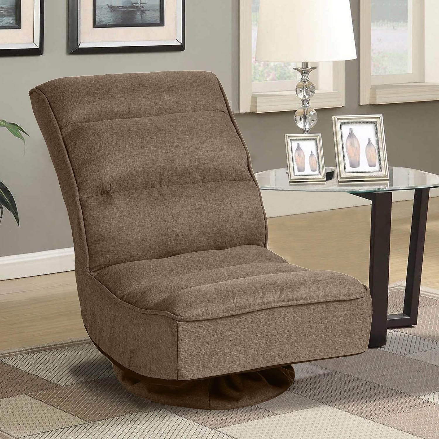 LETATA 360-Degree Swivel Folding Floor Lazy Sofa Chair with 5 Positions Adjustable，Comfortable Padded Backrest Gaming Lounge for Adults and Teens(Brown)