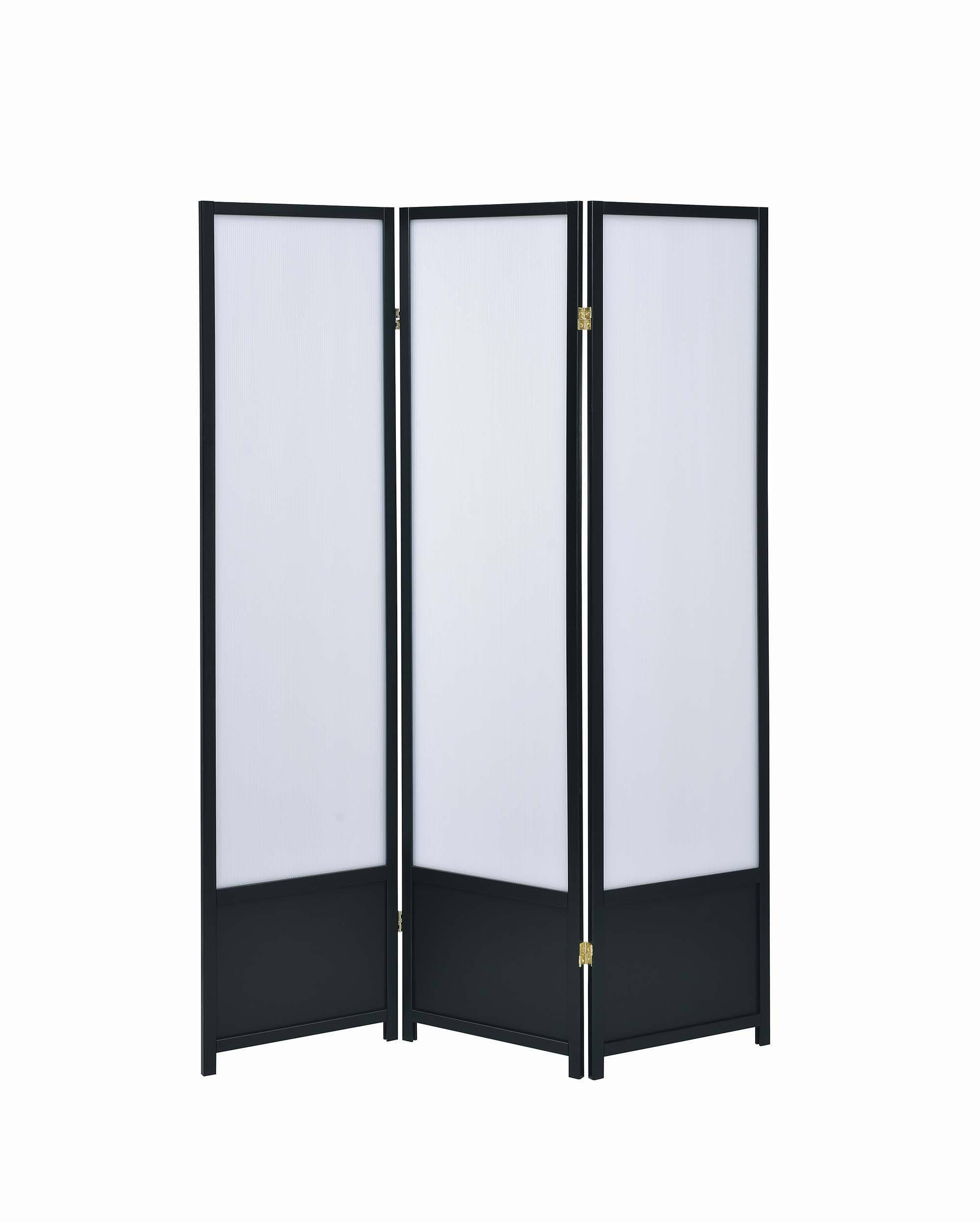 Coaster Folding Screen with Translucent Inserts, Black