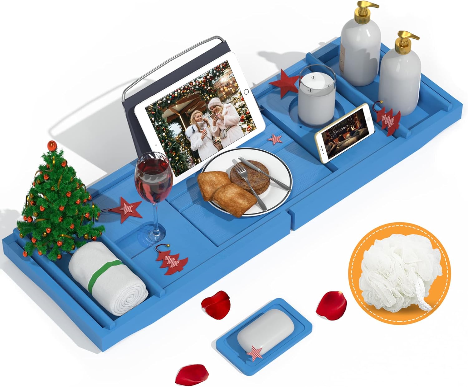 Domax Bathtub Caddy Tray Expandable Bamboo Tub Tray for Luxury Bath with Book Holder and Free Soap Dish Black Pack of 2