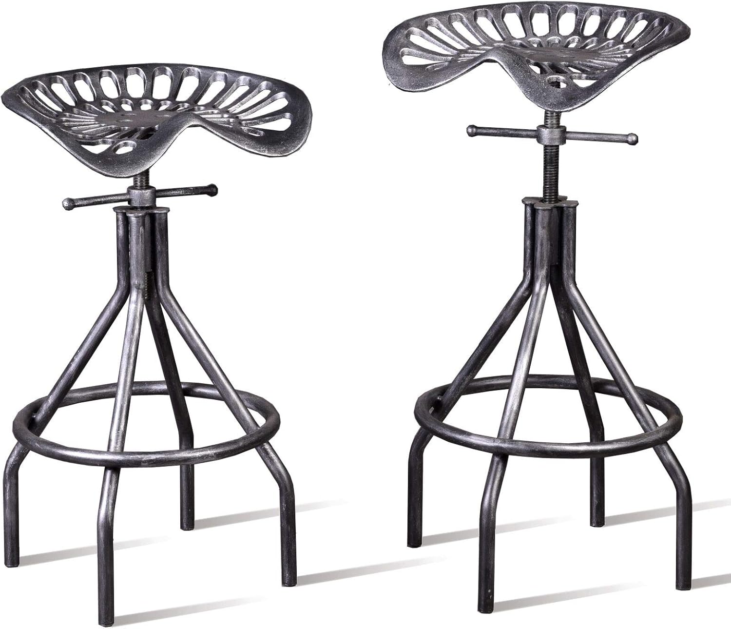 Lisuden Industrial Tractor Seat Barstools Farmhouse Cast Iron Adjustable Counter Height Stools Swivel Kitchen Saddle Bar Stools Set of 2 Metal Outdoor Black Brush Silver Dining Chair 24