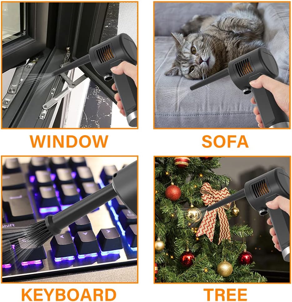 DOROBEEN Compressed Air Duster, Cordless Portable Rechargeable Compressed air, 33000 RPM Electric Air Duster for Computer Keyboard Electronics Cleaning, Built-in Battery Electronic Blower (Black) Pack of 2