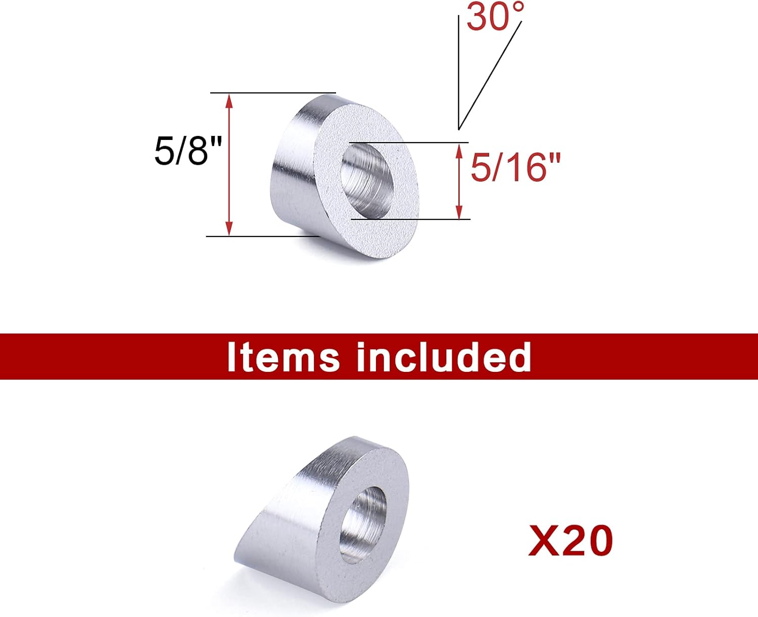 Muzata 20Pack Stainless Steel 8mm 25 30 35 Degree Angle Beveled Washer For 1/8 5/32 3/16 1/4 Deck Cable Railing T316 Marine Grade, Wood/Metal/Aluminum Posts,DIY Balustrade, CR58,Series CW1 CA1 CS1 CS2 Pack of 2