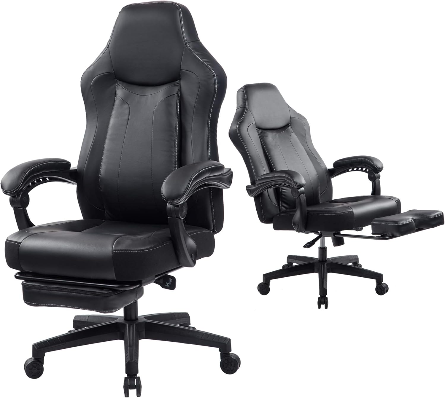 Kasorix Big and Tall Executive Home Office Chair with Footrest,Desk Chairs with Wheels and Arms,Adjustable Bonded PU Leather Office Chair(Black-9121)