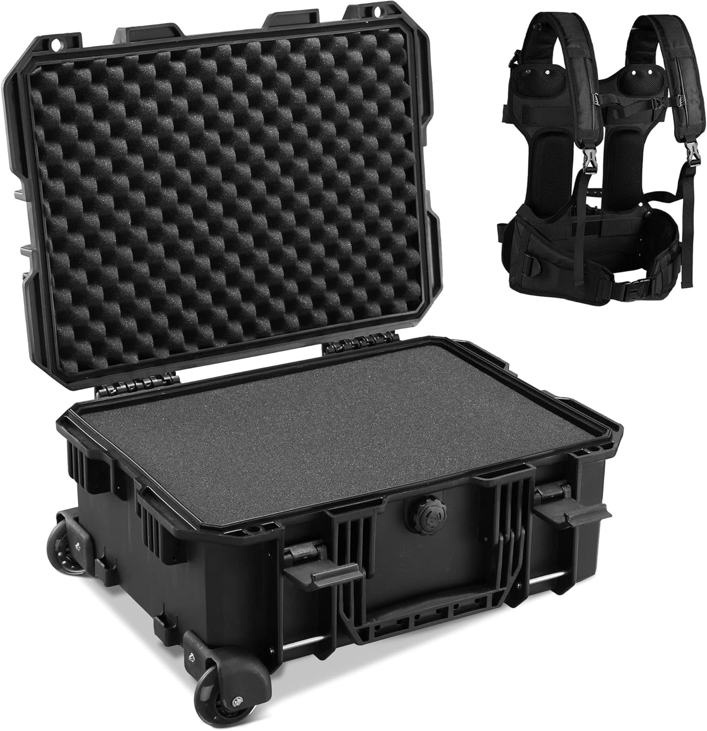 16x11x6 Inch Portable Camera Bag Rolling Waterproof Dust Proof Protective Case Hard Case with DIY Foam Wheels for Photography Black