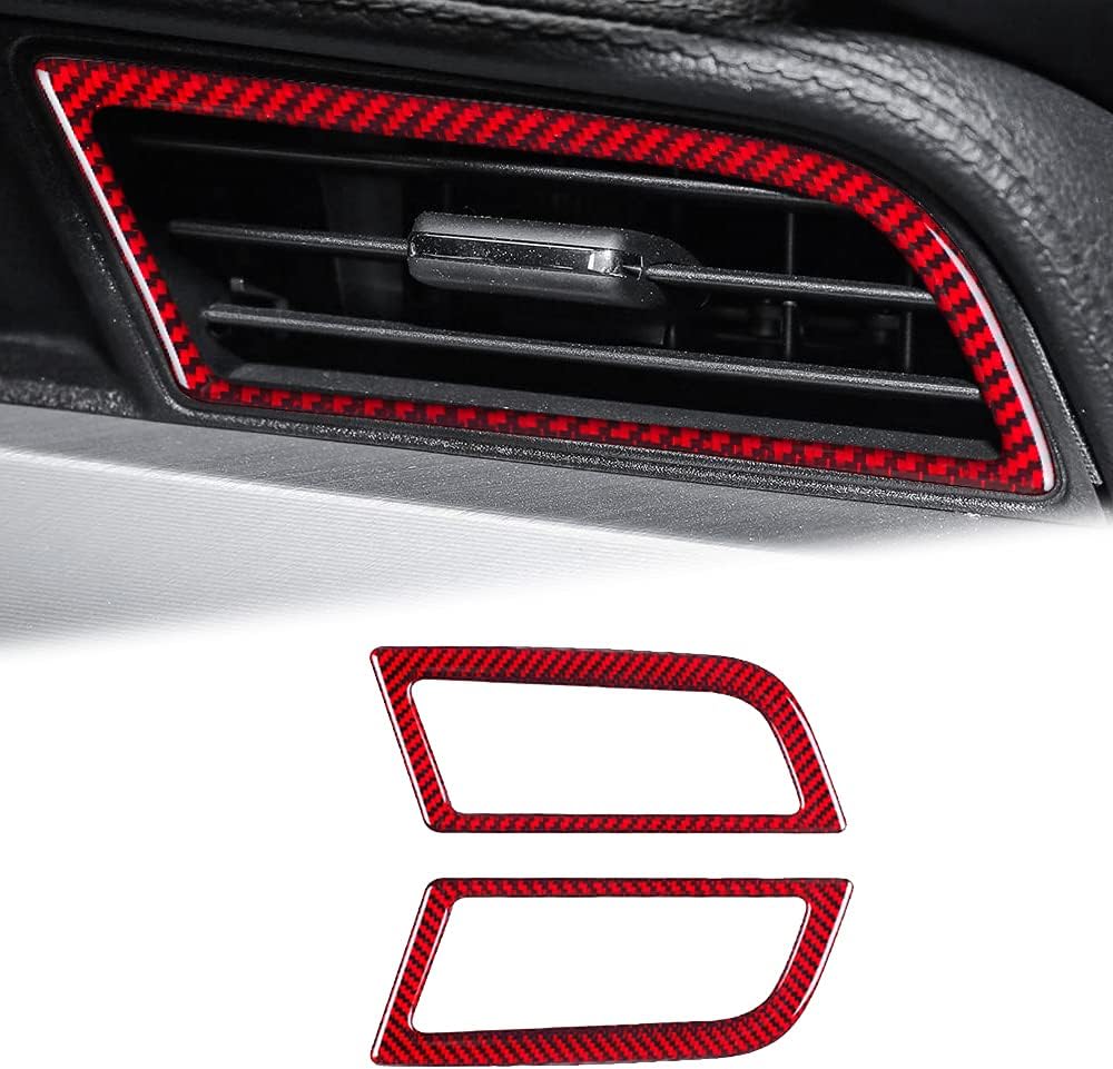 BLAKAYA Compatible with Sticker Carbon Fiber Side Air Conditioner Outlet Trim Cover Accessories for Ford Mustang 2015 2016 2017 2018 2019 2020 2021 (2PCS Red)