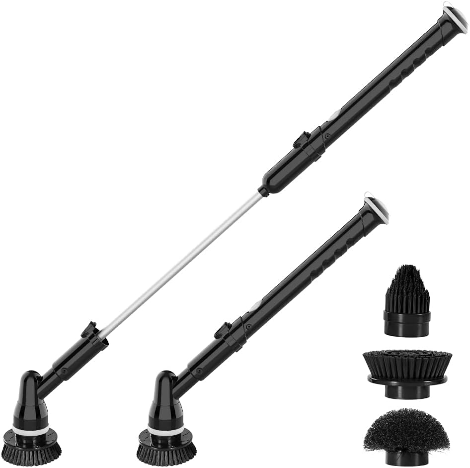 Electric Spin Scrubber Power Brush Floor Scrubber, Power Bathroom Scrubber with Adjustable Extension Arm and 3 Replaceable Bathroom Scrubber Cleaning Brush Heads for Tub, Tile, Floor
