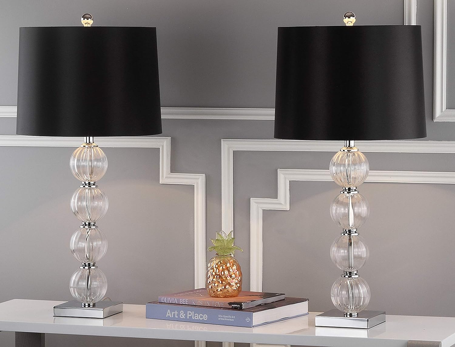 Safavieh Lighting Collection Amanda Crystal Globe/ Black Shade 30-inch Bedroom Living Room Home Office Desk Nightstand Table Lamp (Set of 2) - LED Bulbs Included