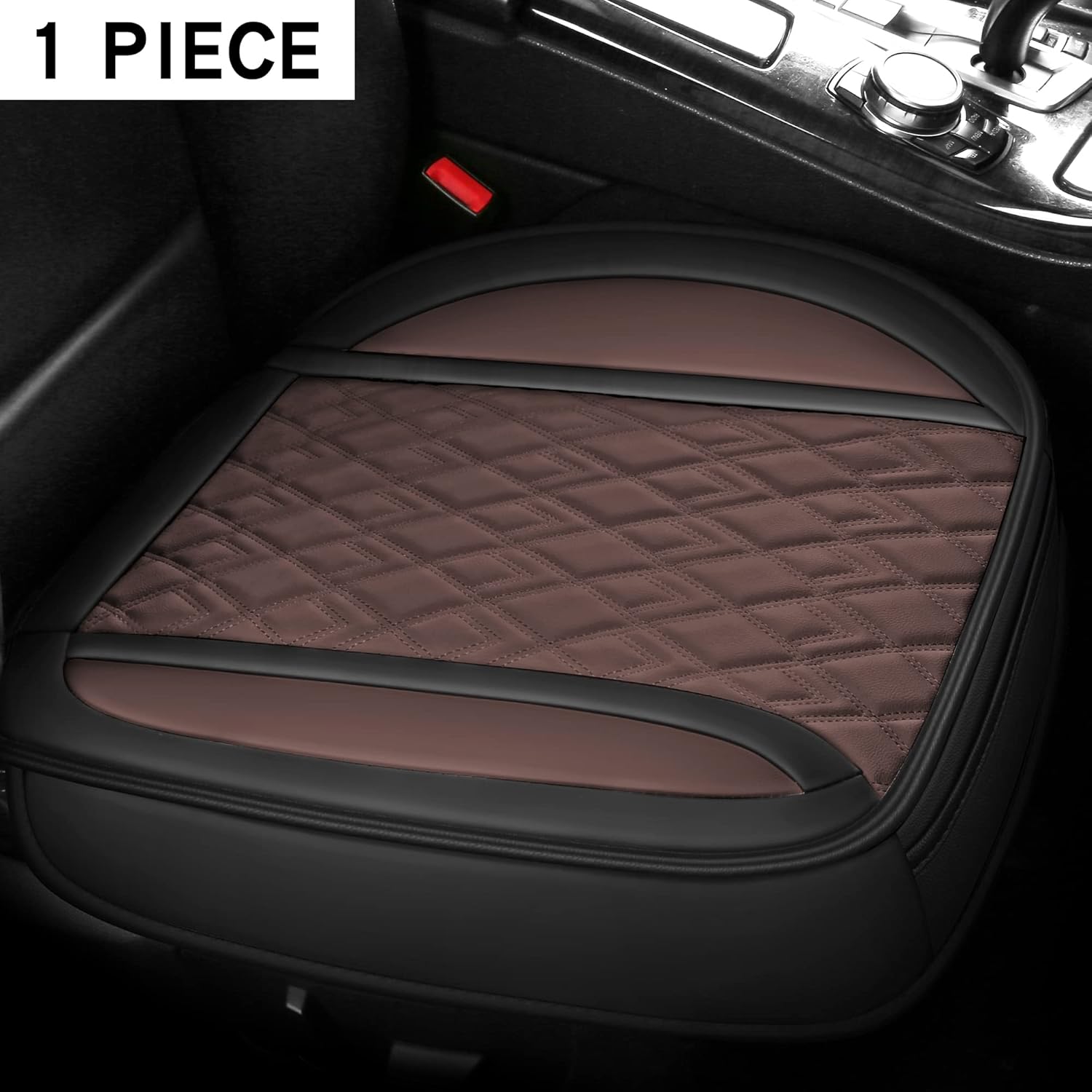 LEYJOIN Luxury PU Car Seat Covers Protector for Front Seat Bottom,Compatible with 90% Vehicles (Black and Brown-1 Piece)