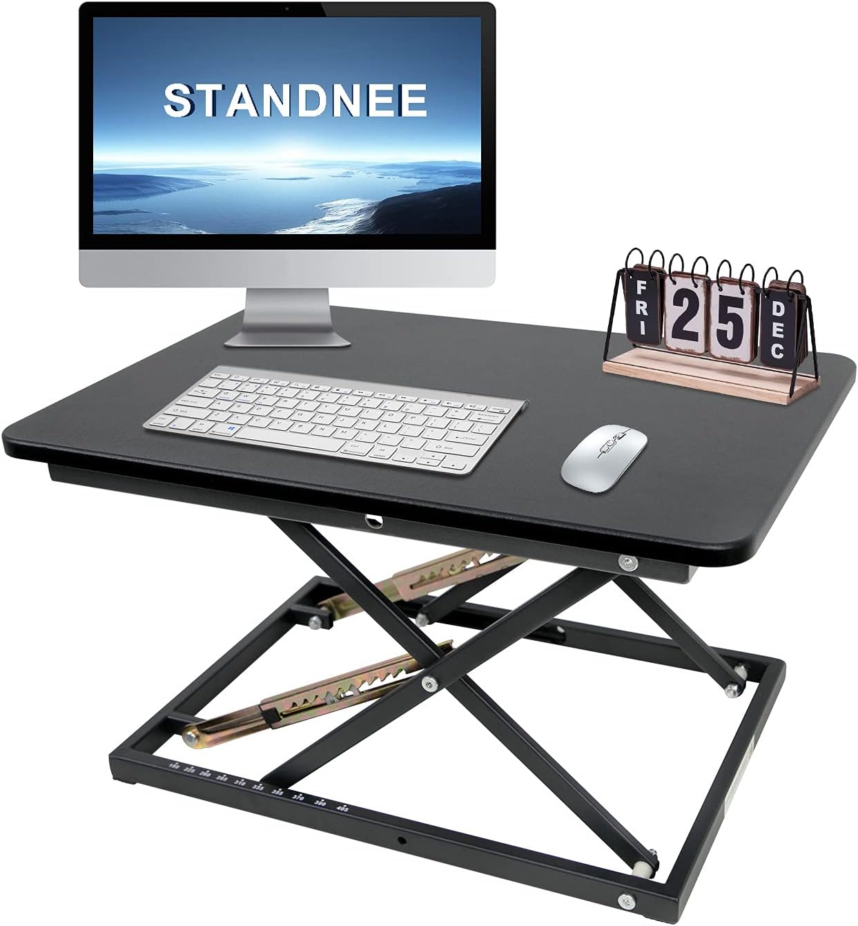 STANDNEE Standing Desk Converter, Height Adjustable Stand up Desk Riser, Fully Assembled Monitor Laptop Riser Workstation, Sit to Stand Desk for Home Office, Black, Pattern. Pack of 2