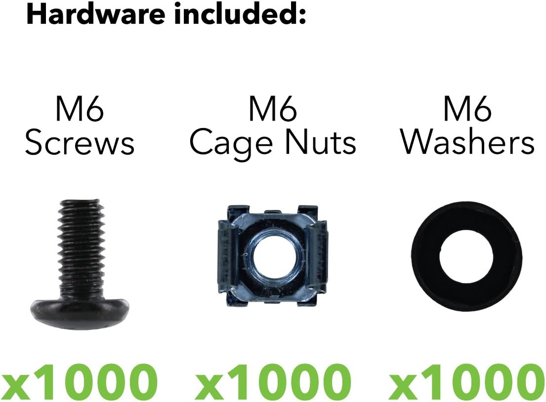 NavePoint M6 Cage Nuts and Screws for Server Shelves Cabinets - 1000 Pk Rack Mount
