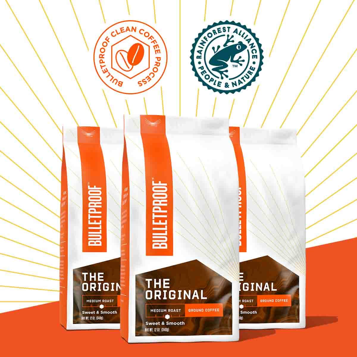 Bulletproof Original Medium Roast Ground Coffee, 12 Ounces (Pack of 3), 100% Arabica Coffee Sourced from Guatemala, Colombia & El Salvador Pack of 2
