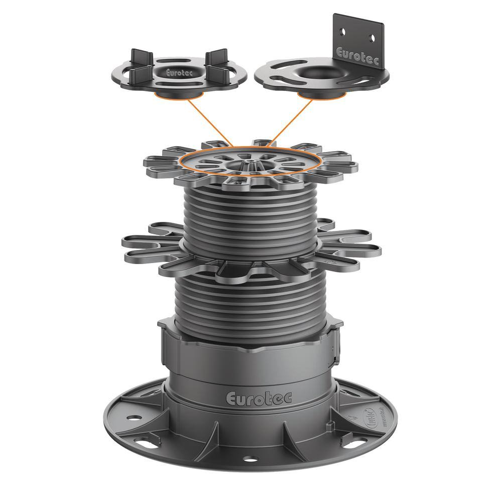 Eurotec Deck Support Plastic Adjustable Pedestal Pro XL - (10-Pieces / Box), Black