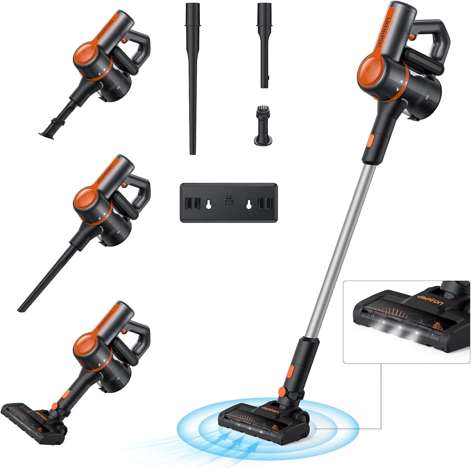 Cordless Vacuum Cleaner, Aspiron 6 in 1 Vacuum Cleaner with HEPA Filter, Powerful Brushless Motor Lightweight Stick and Handheld Vacuum, Rechargeable Long Runtime Vacuum for Pet Hair, Car, Hard Floor
