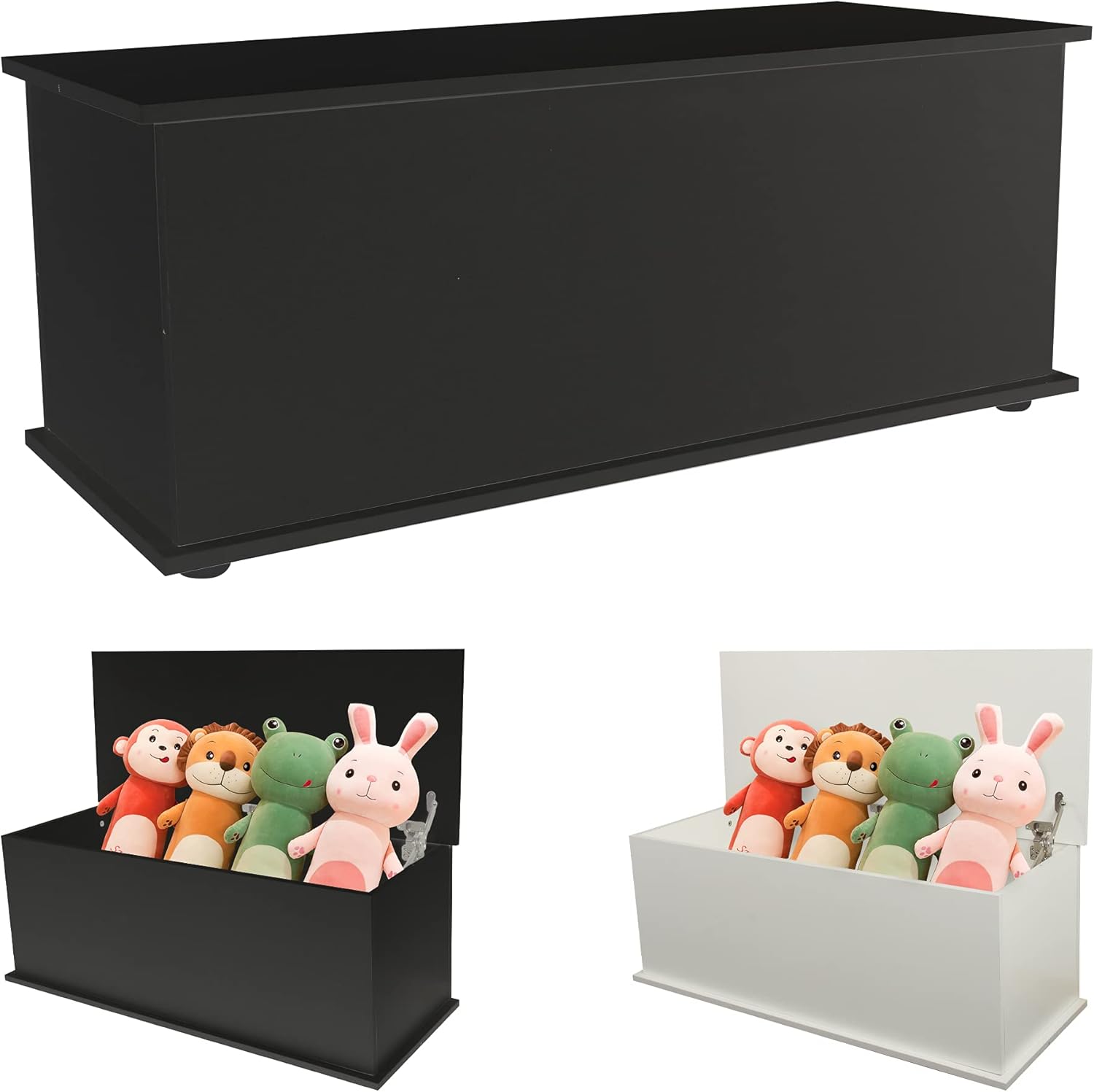 Beauty4U Toy Storage Bench, Flip Top Chest Trunk, Wood Ottoman Toy Box Bench for Entryway, Bedroom, Living Room, Organizer with Lid Home Furniture, Black