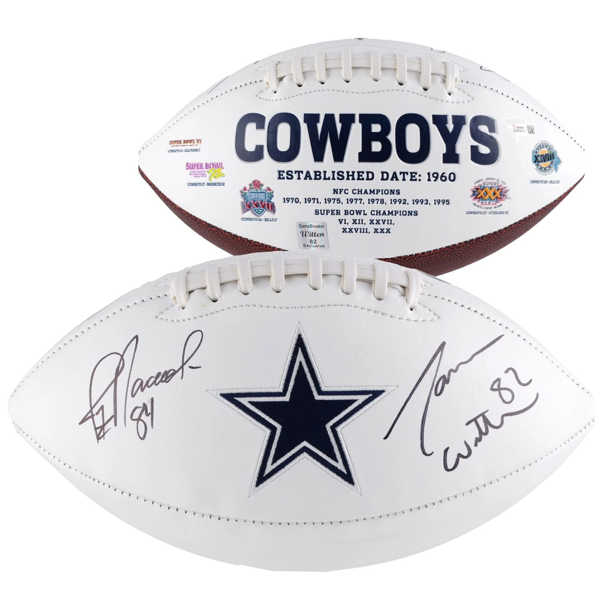 Fanatics Authentic Jason Witten, Jay Novacek Dallas Cowboys Autographed White Panel Football