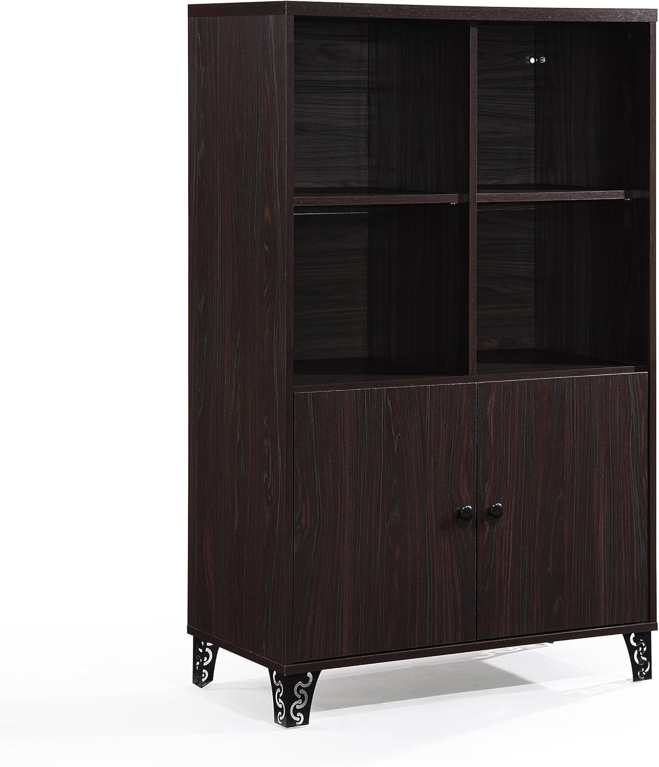 Christopher Knight Home Justina Mid-Century Modern Fiberboard Cabinet, Black / Walnut Finish