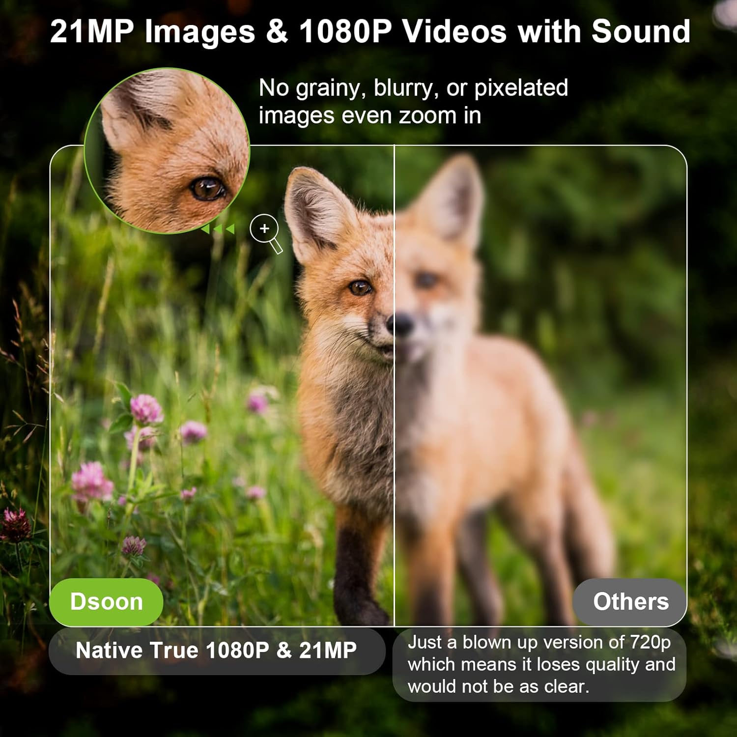 Dsoon Trail Camera Native True 21MP 1080P Game Cameras with 65ft Night Vision 0.3s Motion Activated IP66 Waterproof 125&deg;Wide-Angle Night Cameras for Deer Wildlife Hunting Outdoor Scouting