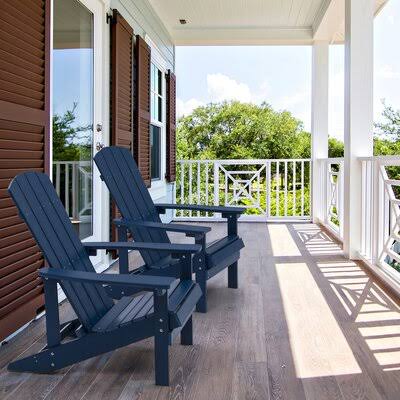 Kofi Plastic Outdoor Patio Adirondack Chair Set of 2 Beachcrest Home Frame Color: Navy