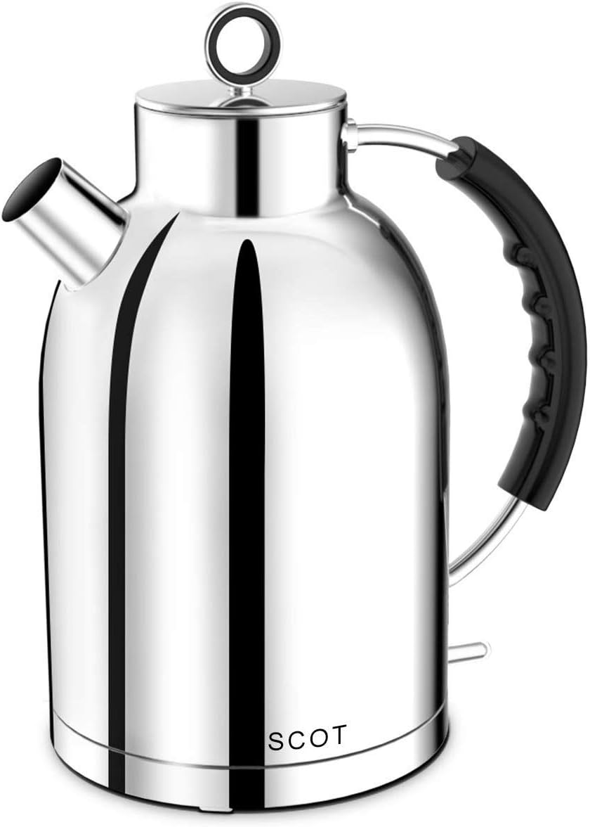 Electric Kettle, ASCOT Stainless Steel Electric Tea Kettle, 1.7QT, 1500W, BPA-Free, Cordless, Automatic Shutoff, Fast Quiet Boiling Water Heater - Polished Silver Pack of 2