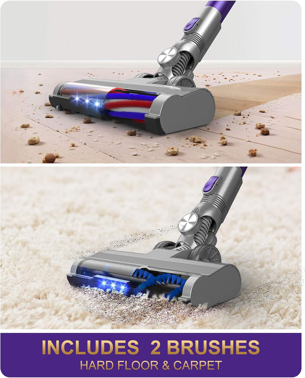 Laresar Cordless Vacuum Cleaner,26KPA Powerful Stick Vacuum with Detachable Battery,Lightweight Handheld Vacuum for Hardfloor/Carpet/Pet Hair,30Mins Runtime,Telescopic Tube(Elite 1)
