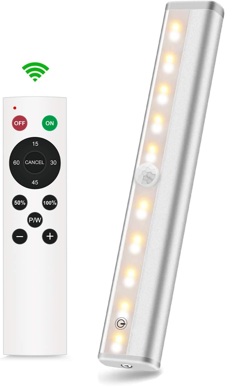 Under Cabinet Lights Battery Operated, Remote Control Closet Light 20-LED, Wireless Counter Lighting, Stick on Touch Night Light for Kitchen Hallway Stairs, Timing & Dimmable, 4 Pack