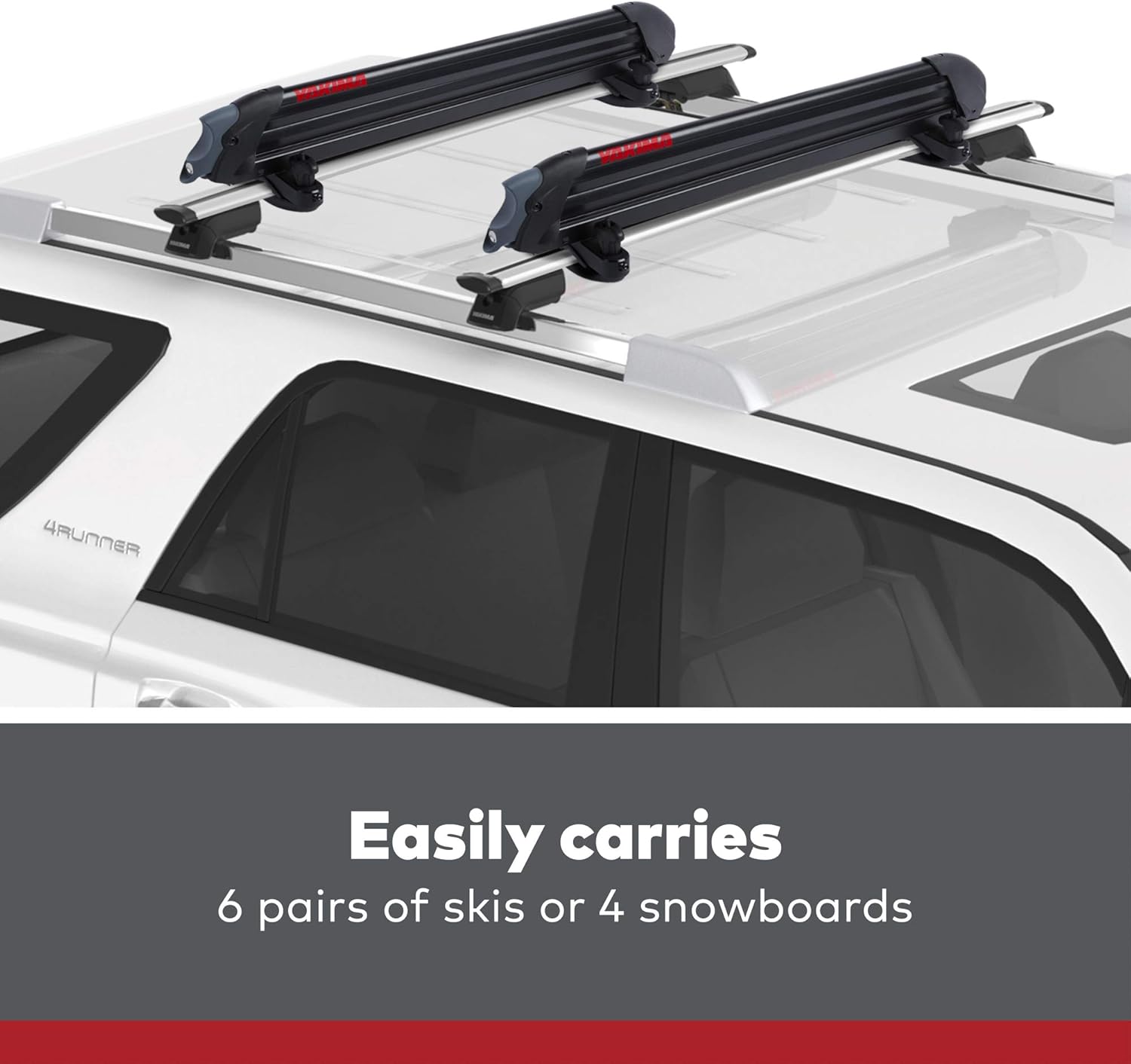 YAKIMA, PowderHound 6 Ski & Snowboard Mount, Fits Up to 6 Pairs of Skis or 4 Snowboards, Rides Quietly, Fits Most Roof Racks, Black