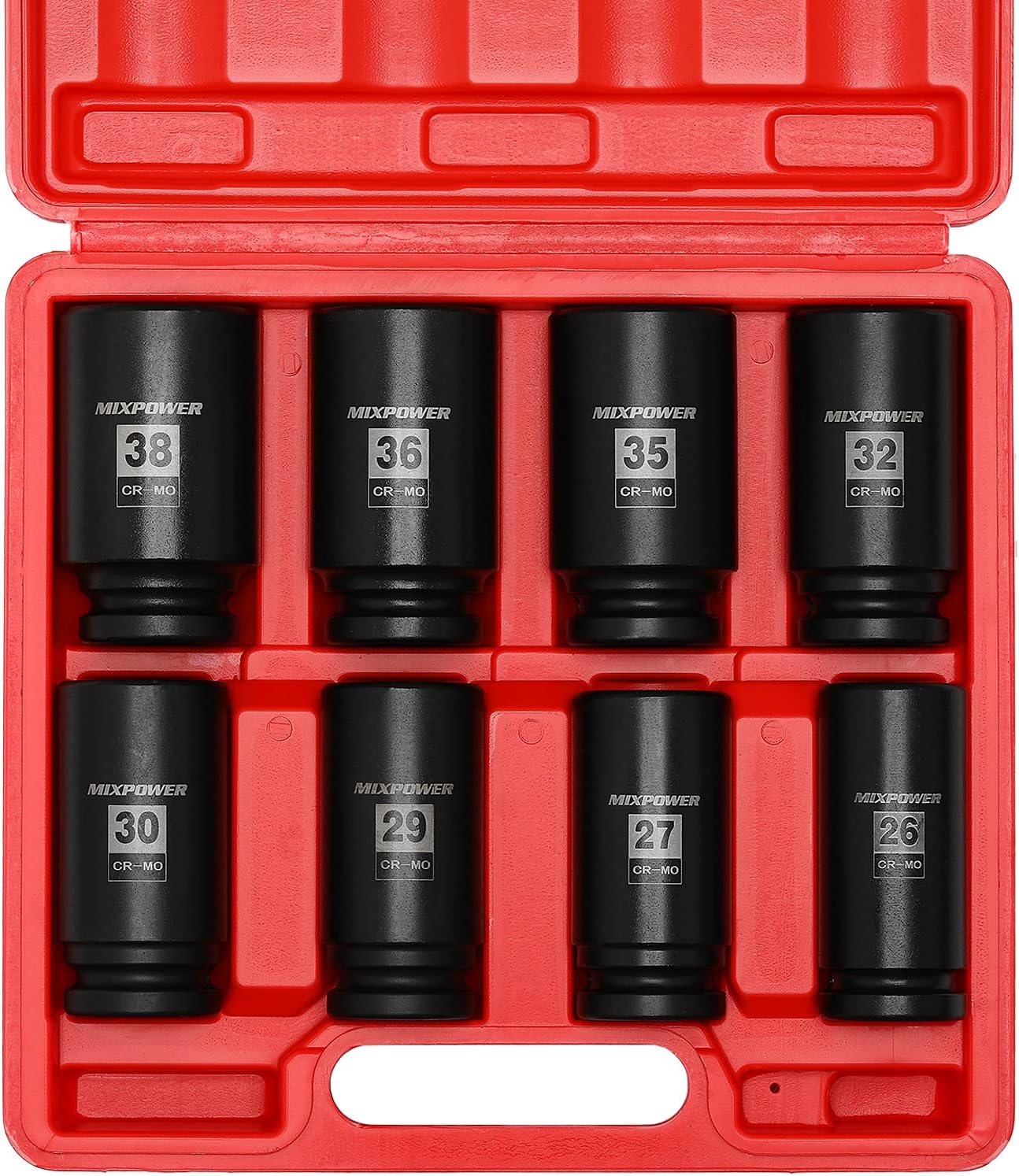 MIXPOWER 8-Piece 3/4- Inch Drive Deep Impact Socket Set, 6 Point, CR-MO, Metric, Deep, 6 Point, 26mm - 38mm, 3/4
