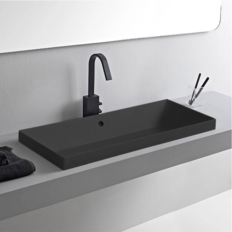 Nameeks Scarabeo 5132 Teorema 2 Rectangular Ceramic Drop in Sink - White - Matte Black