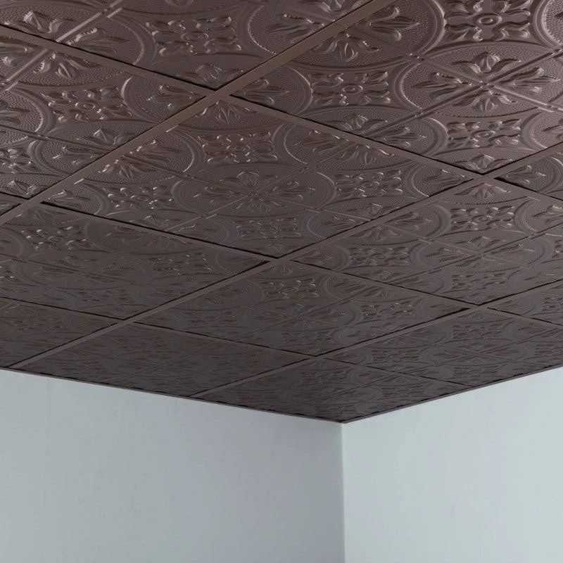 Fasade Traditional Style/Pattern 2 Decorative Vinyl 2ft x 2ft Lay in Ceiling Tile in Argent Bronze (5 Pack)