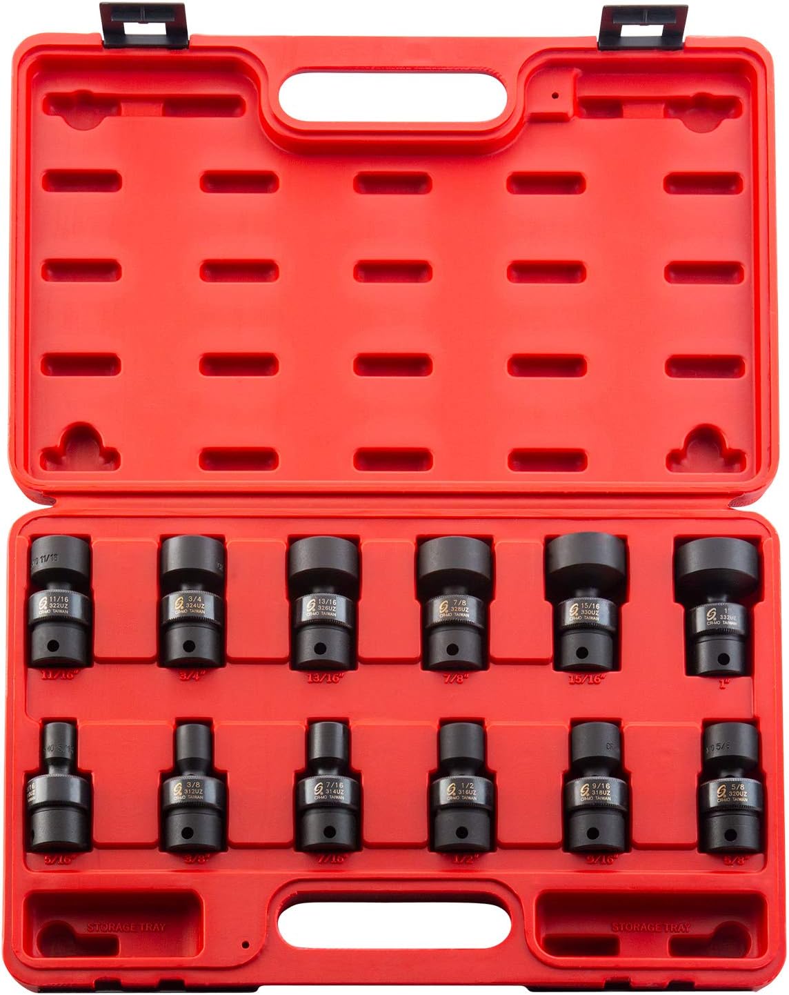 Sunex 3690, 3/8 Inch Drive Universal Impact Socket Set, 12-Point, 12-Piece, SAE, 5/16