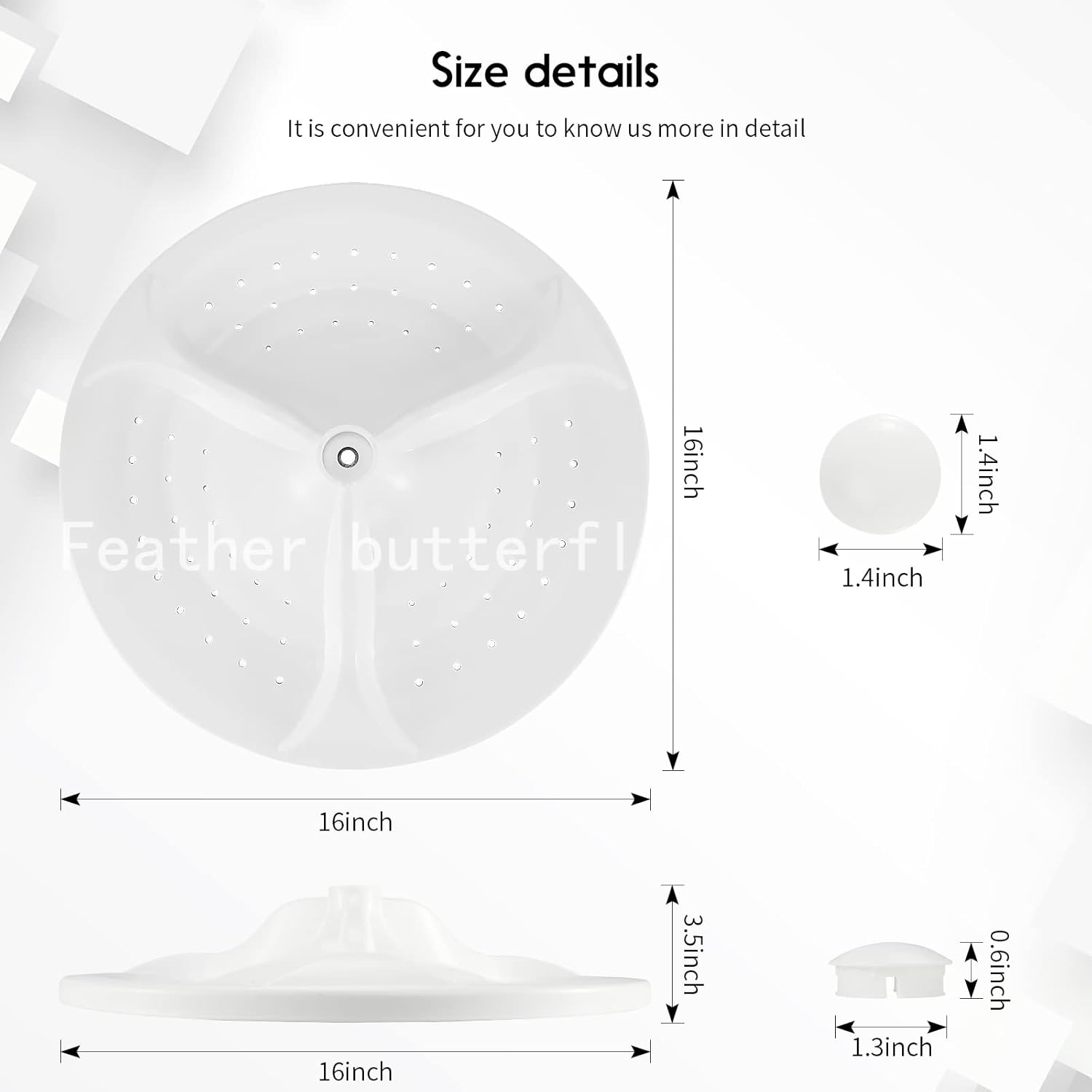 Feather butterfly Replace brand new W10775188 W10752283 Washer W10609476 W10834890 WTW7300DW0 WTW5000DW2 WTW8000DW0 Washplate Compatible with Whirlpool（With lid）