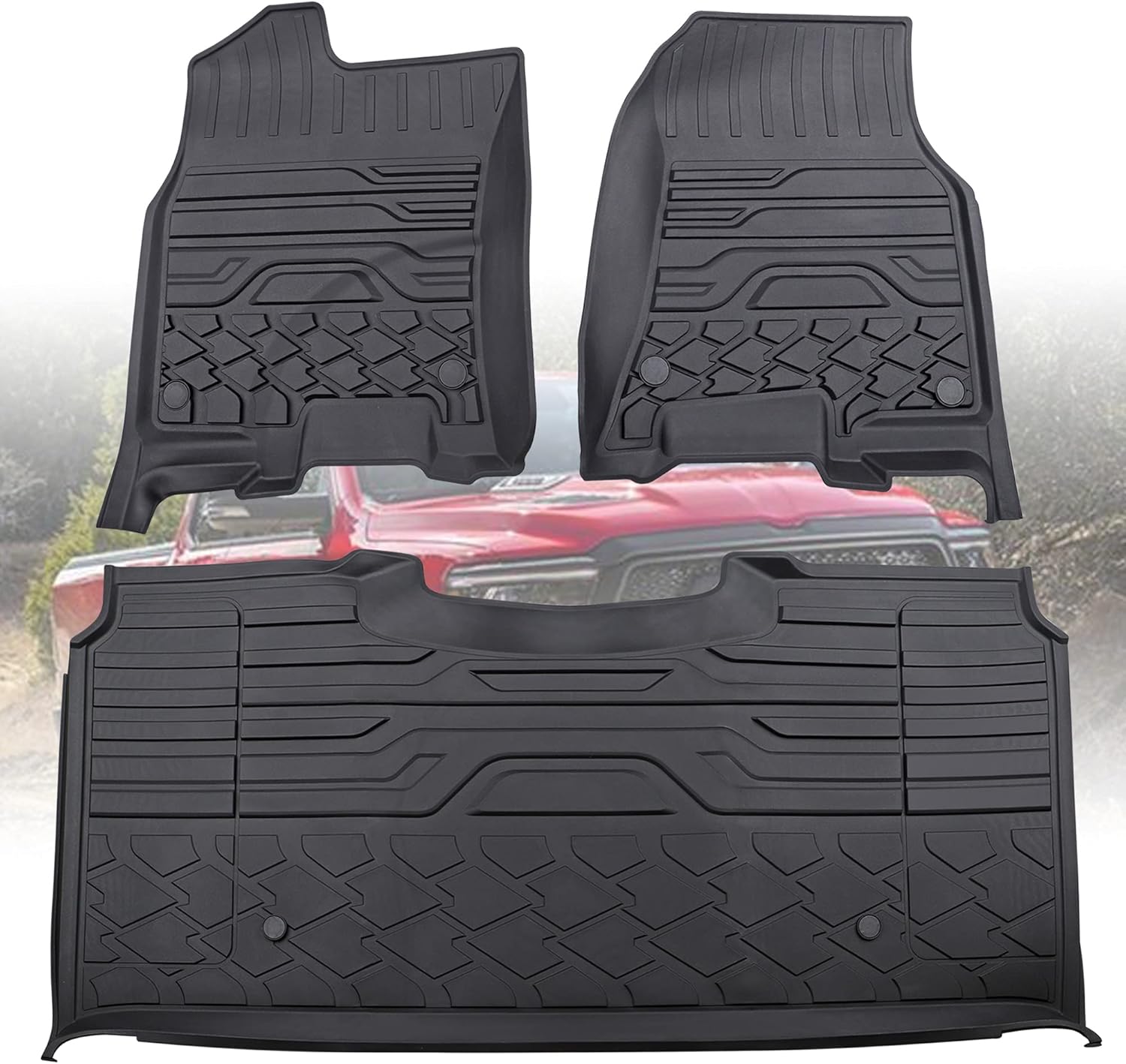 Floor Mats Compatible for 2019-2021 Ram 1500 New Body Crew Cab (NOT Classic Models),with Rear Under Seat Storage Box,Black TPE All Weather Protective mats, Front & 2nd 2 Row Liner Set