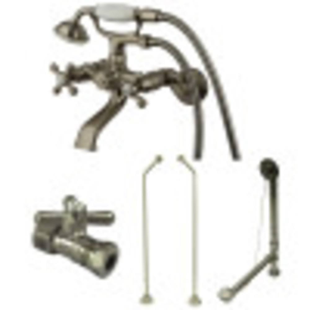 Kingston Brass Vintage Wall Mount Clawfoot Tub Faucet Package with Offset Supply Lines - Satin Nickel