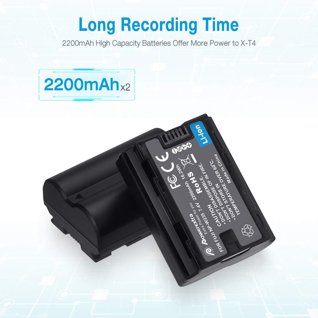 Powerextra NP-W235 2X Battery with Dual Charger Compatible with Fujifilm X-T4, VG-XT4 Vertical Battery Grip Pack of 2