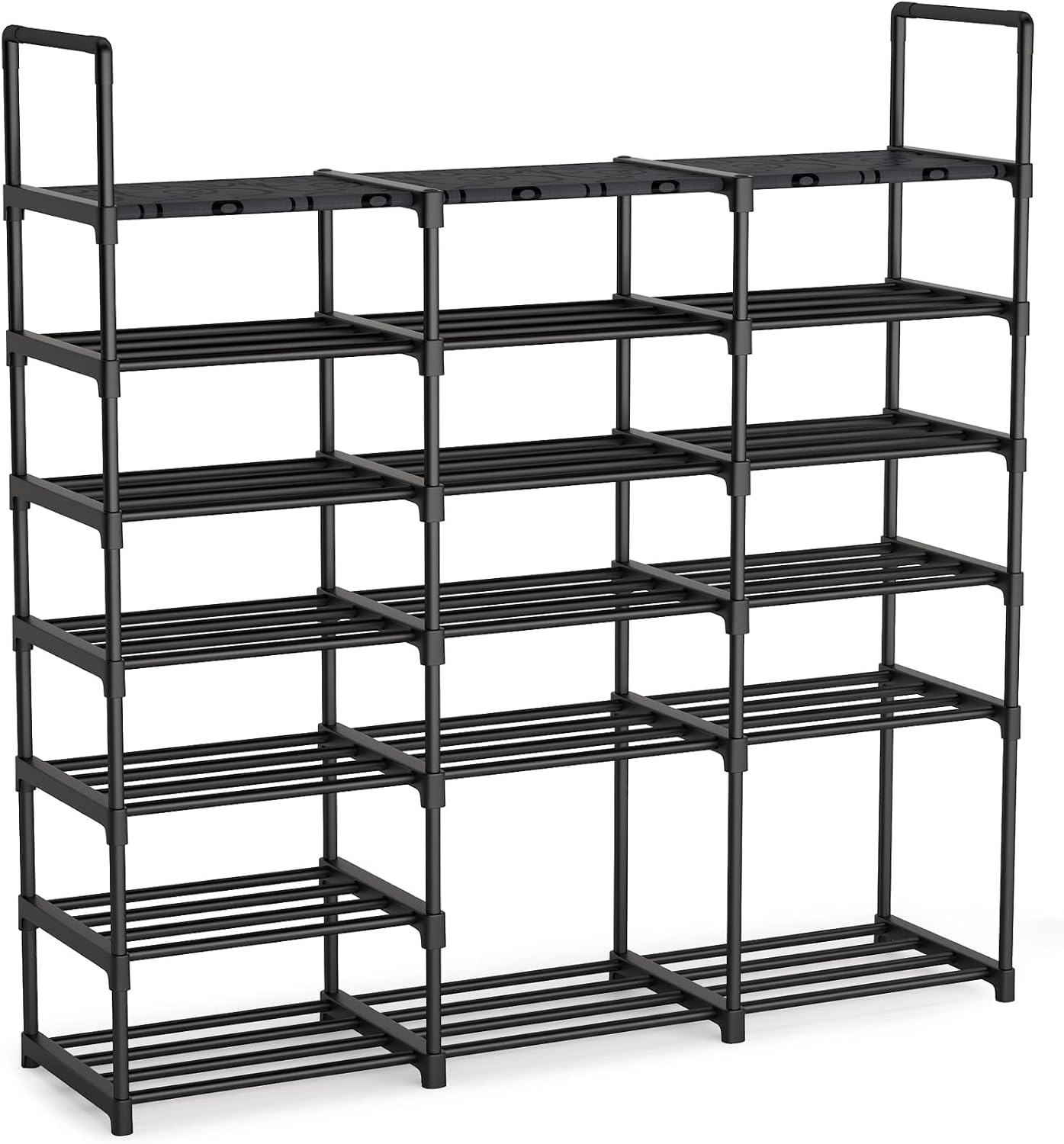 7 Tiers Shoe Rack 3 Rows Shoe Organizer Shelf, 38-42 Pairs Large Metal Boot Shelf Stackable Shoe Storage Cabinet Top with Non-Woven Fabric Space Saving for Entryway Room Organization