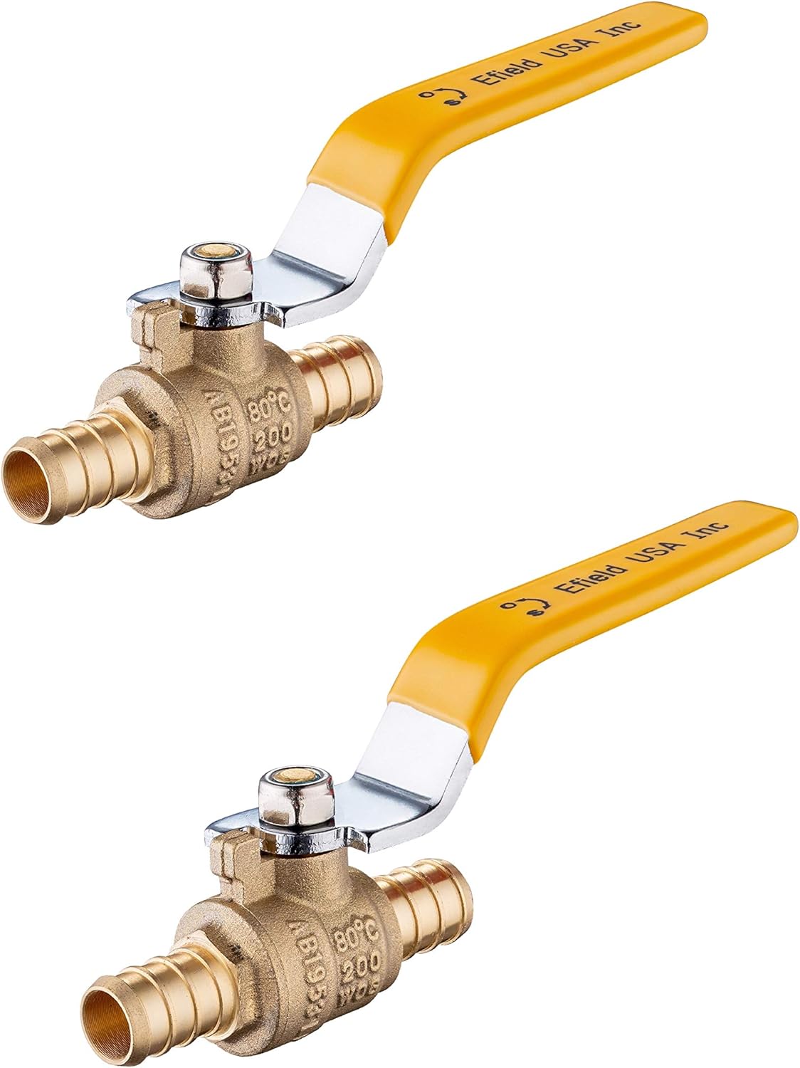 (Pack of 2) EFIELD 3/4 Inch Pex Brass Full Port Shut-off Ball Valve, Yellow Handle Lead Free UPC Certified Pack of 2