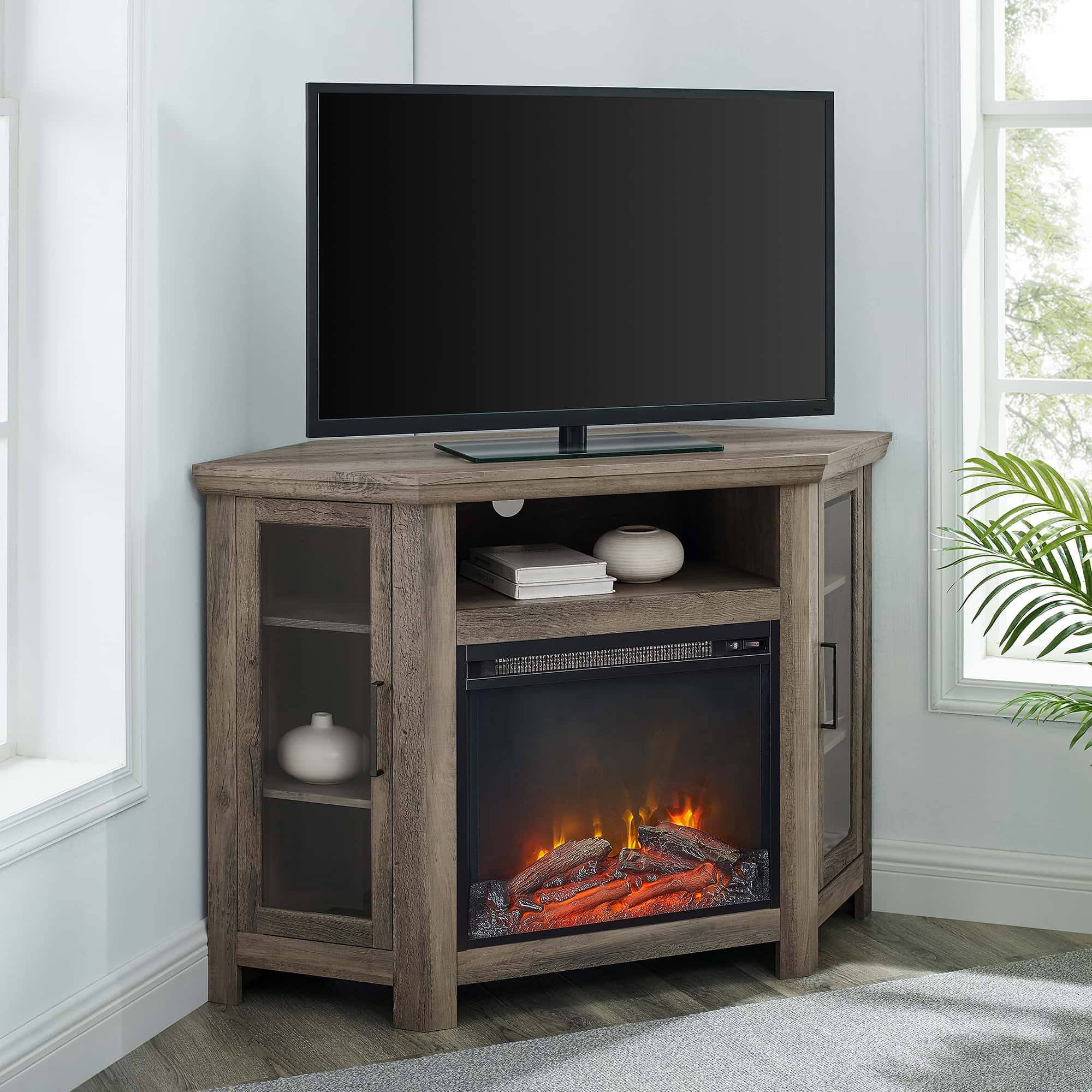 Walker Edison Furniture 48x22 Wood Corner Fireplace TV Stand - Grey Wash