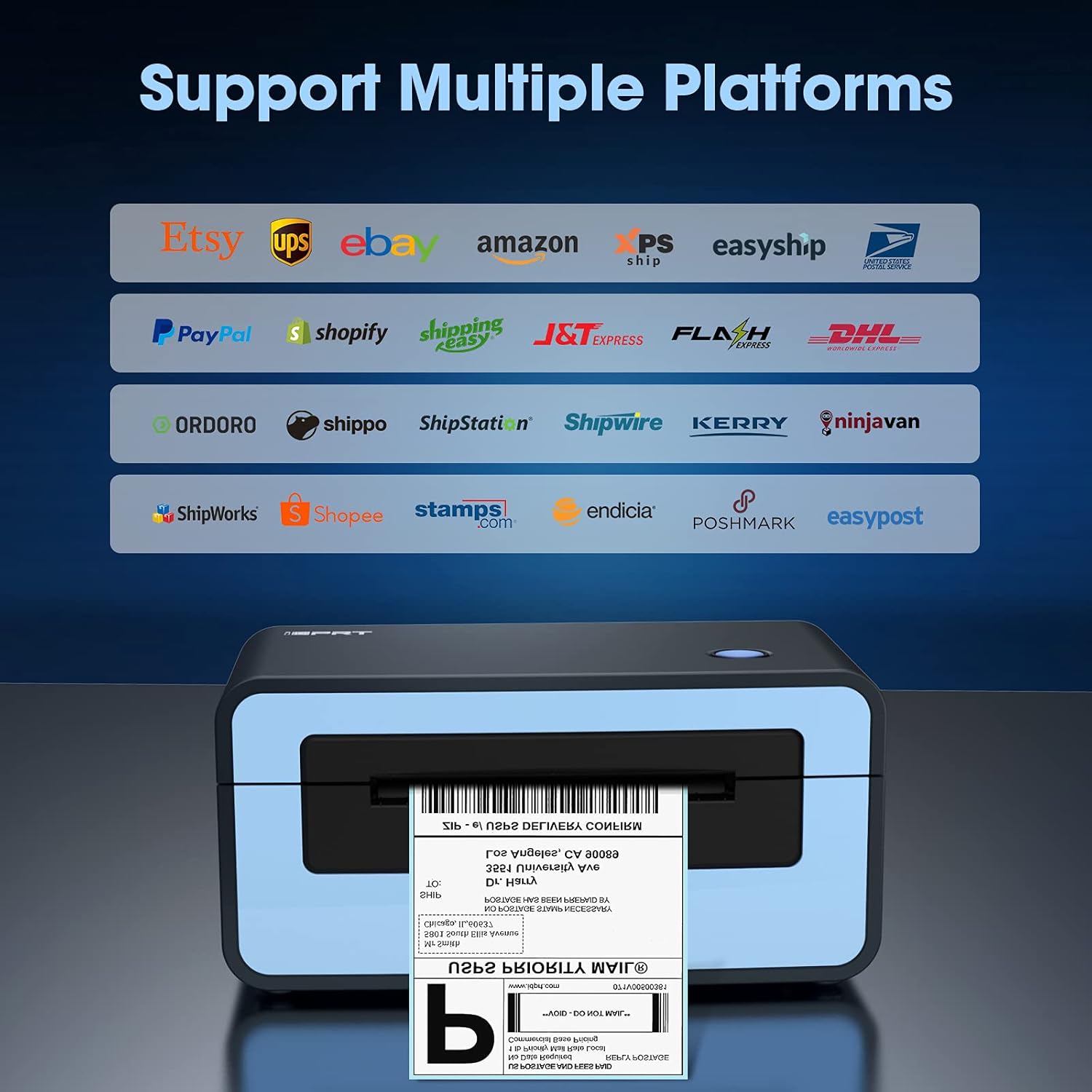 iDPRT Shipping Label Printer - SP410 Thermal Label Printer, Label Printer for Shipping Packages, 150mm/s High-Speed Label Maker for Windows & MAC, Compatible with Shopify, USPS, Amazon & Ebay, Blue