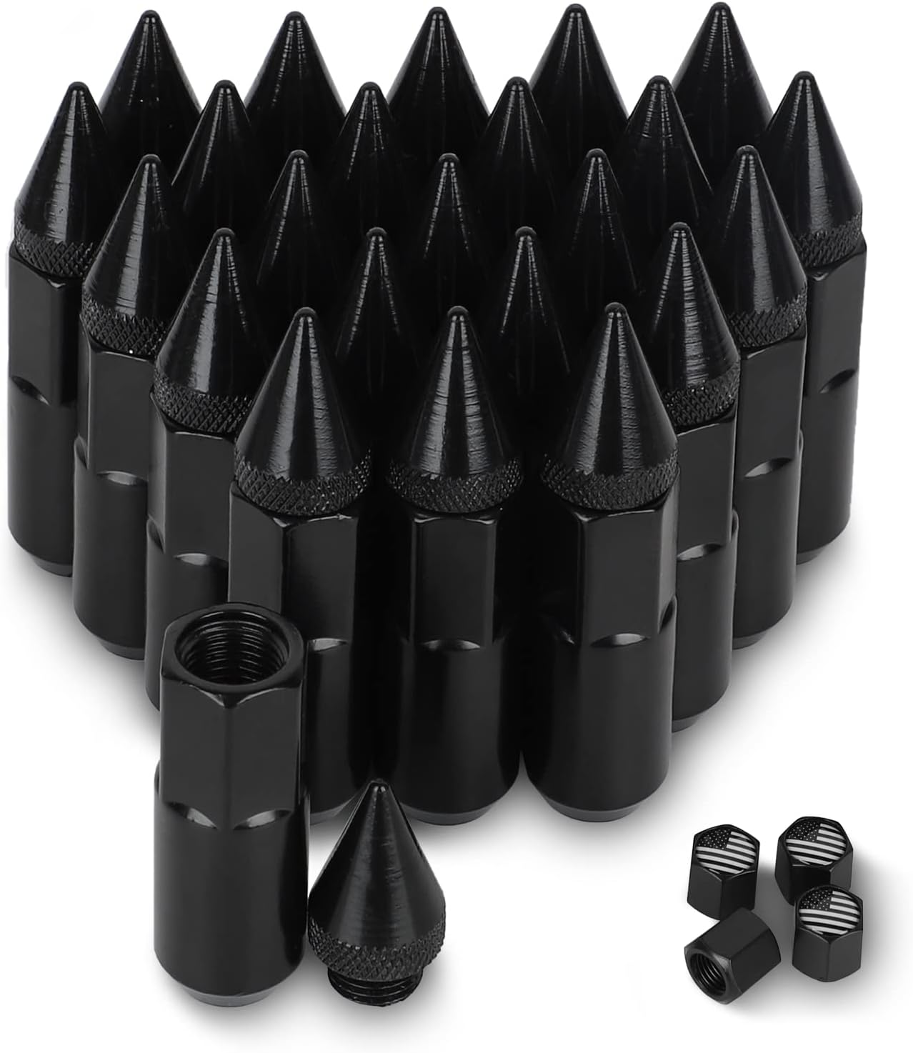 YeshineAuto M14x1.5 Steel Spikes Lug Nut,24 PCS Wheel Rims Spiked Lug Nuts,Wheel Accessories Parts Spikes Extended Tuner Lug Nuts (Neo Chrome)