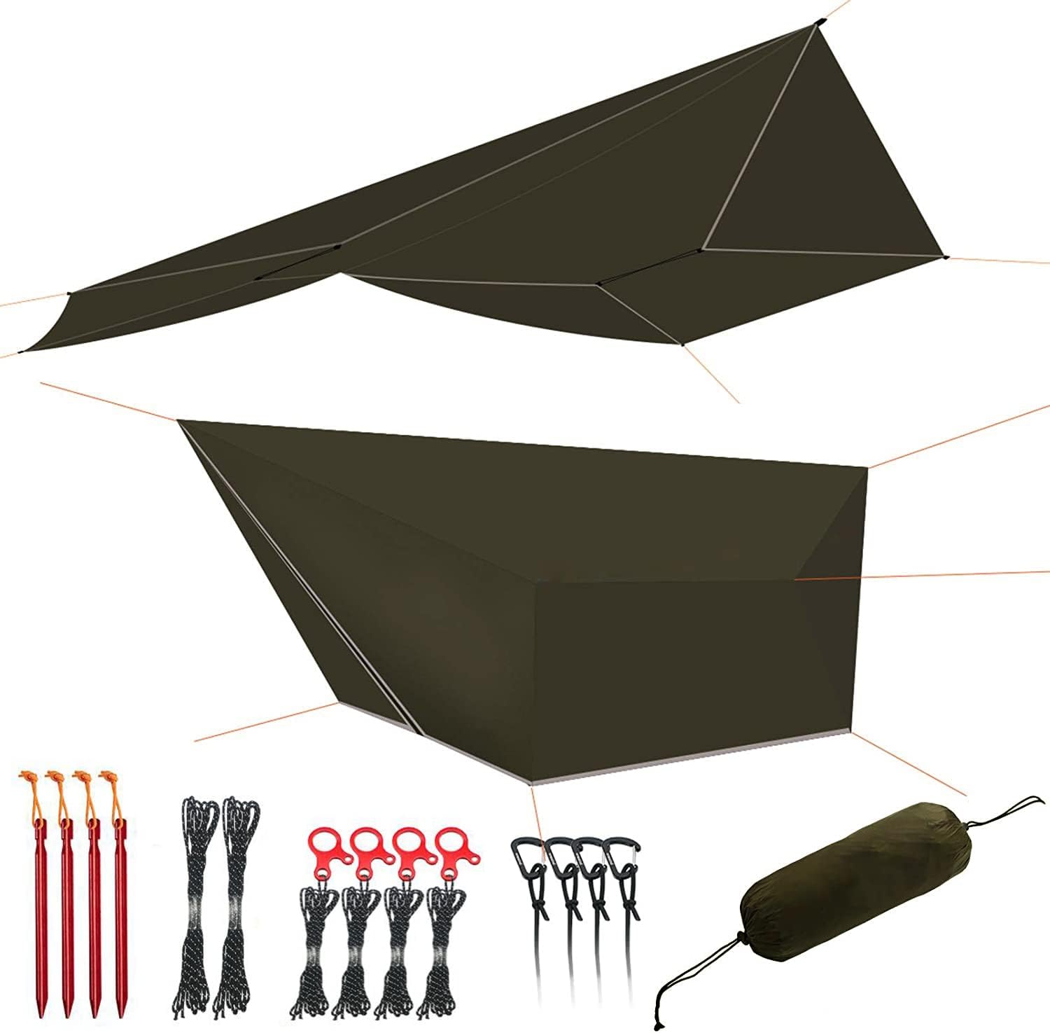 Onewind Premium 12ft Hammock Camping Tarp, Lightweight and Waterproof Rain Fly with Complete Accessories. Easy to Setup with Carrying Case Included, OD Green