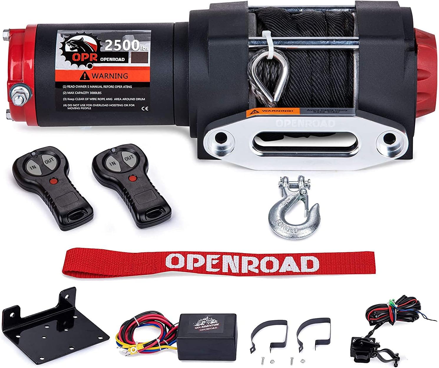 OPENROAD 2500Lbs 12 Volts Electric Winch, Winch for ATV/UTV/Boat, 2500Lbs /1133kg Electric Winch Kit, with 12m/39ft Winch Cable, Towing Off-Road Electric Winch Recovery kit (2500Lbs Black)