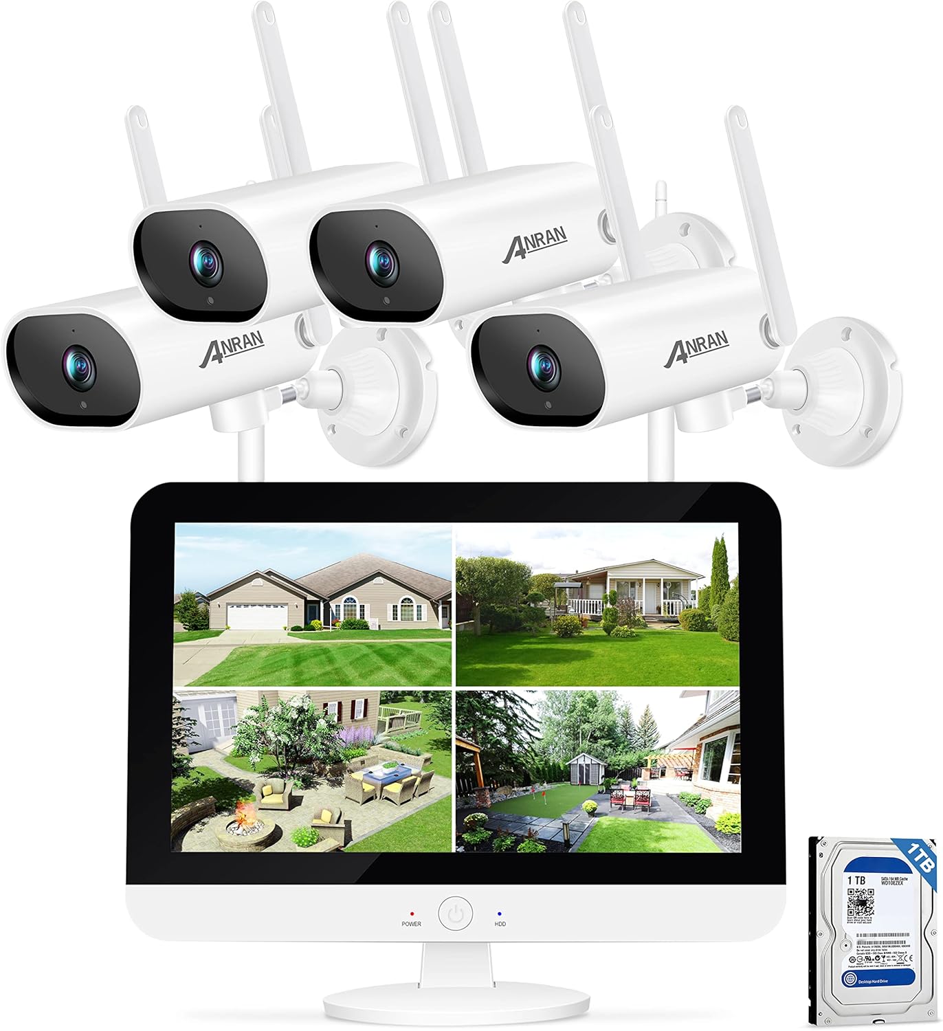Wireless Security Camera System,ANRAN 8 Channel 2K NVR 4Pcs 3MP Home WiFi Security Camera Outdoor with 13
