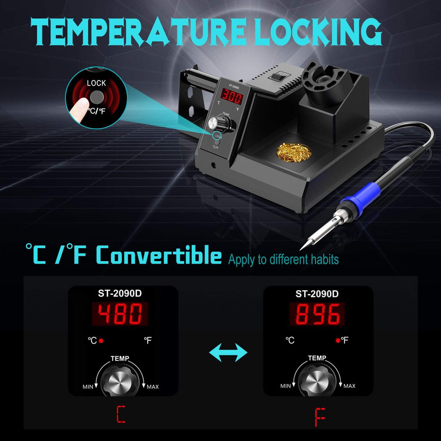 Soldering Station, 110V 80W Digital Soldering Iron Kit with Smart Temperature Control (176&deg;F-896&deg;F), Auto Standby Sleep Solder Station for School Lab, Hobby, Electronics (80W Black)