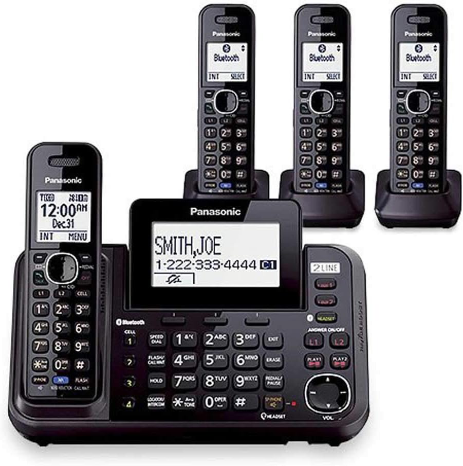 Panasonic KX-TG9542B + (2) KX-TGA950B Dect 6.0 2-Line Cordless Phone w/ Link-to-Cell & 2-Handsets + 2-Pack 2 Line Handset For KX-TG954X